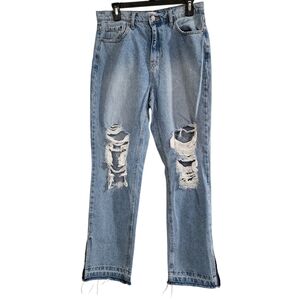 Cello Jr Womems Sz 9 Jeans Distressed  Straight Leg Split Hem High Rise Light